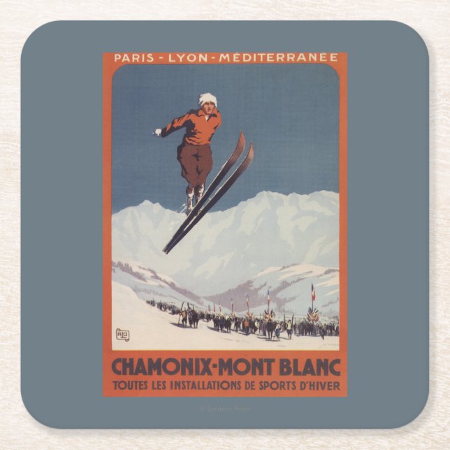 Ski Jump - PLM Olympic Promo Poster Square Paper Coaster (Front)