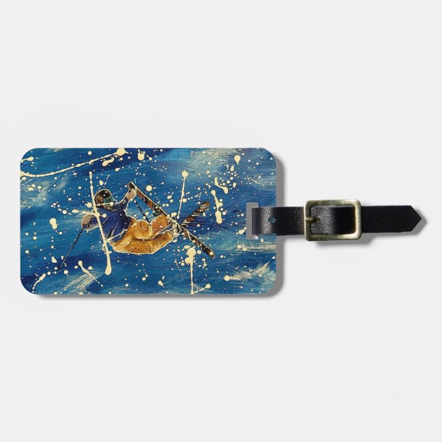 Ski jump splatter art luggage tag (Front Horizontal)