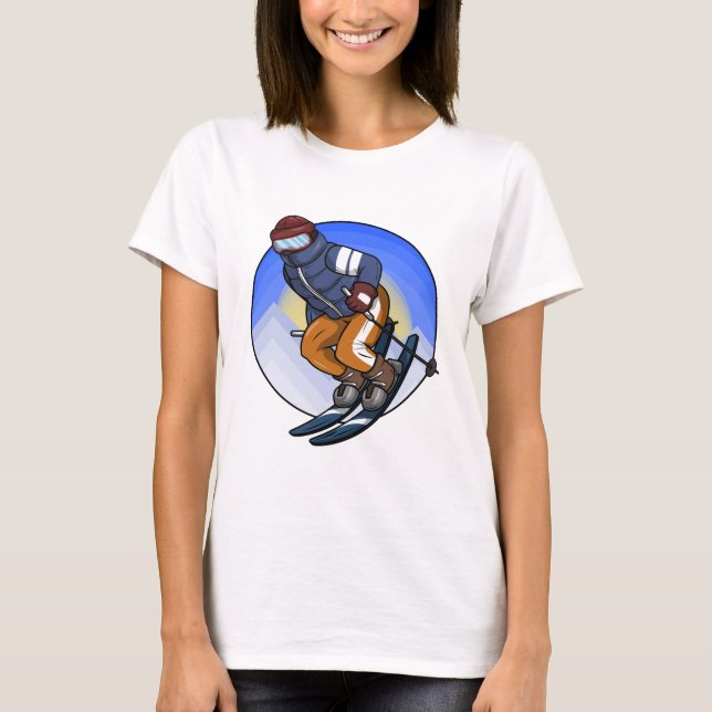 Ski jumper with Skis Ski hat and Glasses T-Shirt (Front)