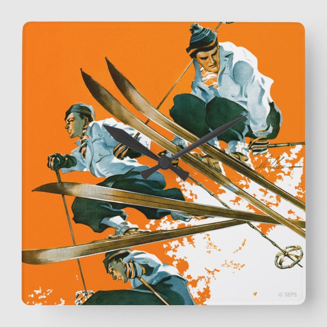 Ski Jumpers by Ski Weld Square Wall Clock (Front)