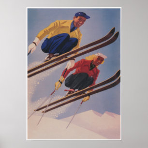 Ski Jumpers Retro Vintage Ski Poster