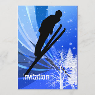Ski Jumping in Snow Swirls Invitation