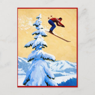 Ski jumping in the mountains postcard