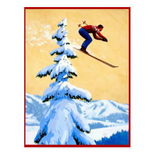 Ski jumping in the mountains postcard
