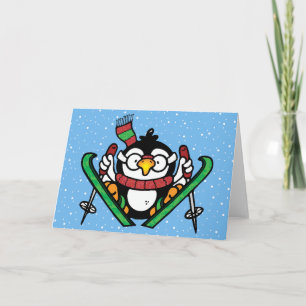 Ski Jumping Penguin Holiday Card
