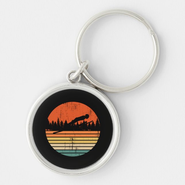 Ski Jumping Retro Ski Jumper Gift Key Ring (Front)
