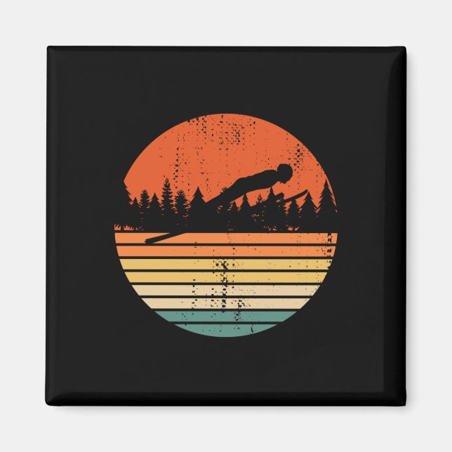 Ski Jumping Retro Ski Jumper Gift Magnet (Front)