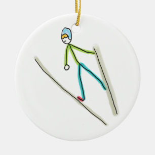 Ski Jumping Stickman Ceramic Ornament