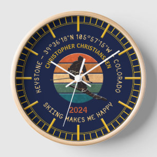 Ski Keystone, Colorado - Man Skier, Yellow Text Clock