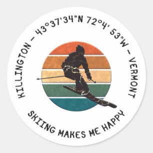 Ski Killington, Vermont - Man Skier, Black Text Classic Round Sticker