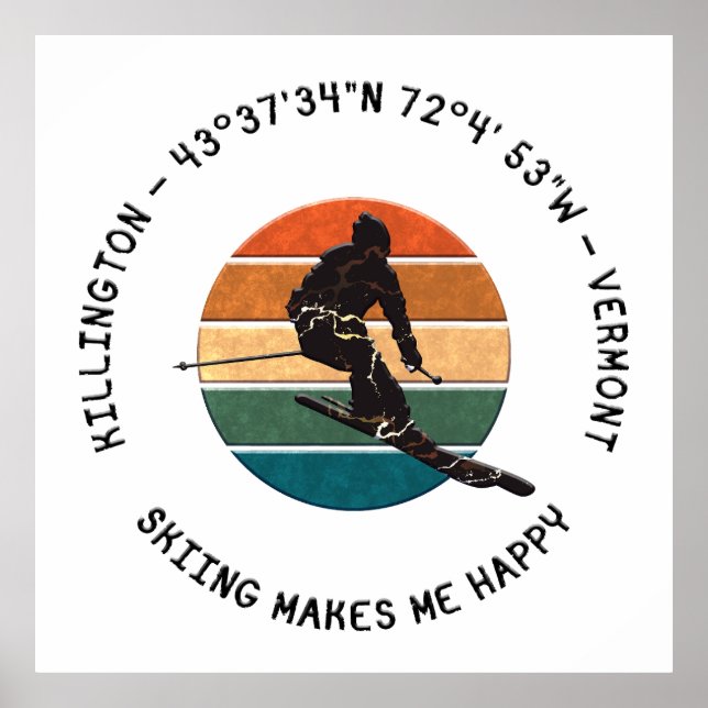 Ski Killington, Vermont - Man Skier, Black Text Poster (Front)