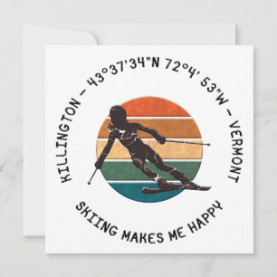 Ski Killington, Vermont - Woman Skier, Black Text Holiday Card