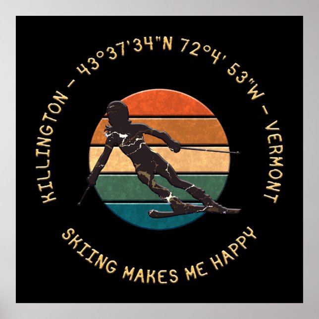 Ski Killington, Vermont - Woman Skier, Yellow Text Poster (Front)