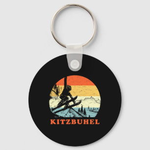 Ski Kitzbuhel, Austria Vintage Snow Skiing Vacatio Key Ring