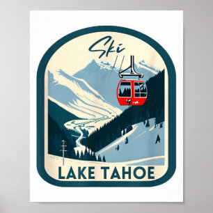Ski lake tahoe retro vintage style lake tahoe poster