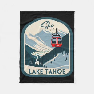Ski Lake Tahoe Retro Vintage Style Lake Tahoe Skii Fleece Blanket