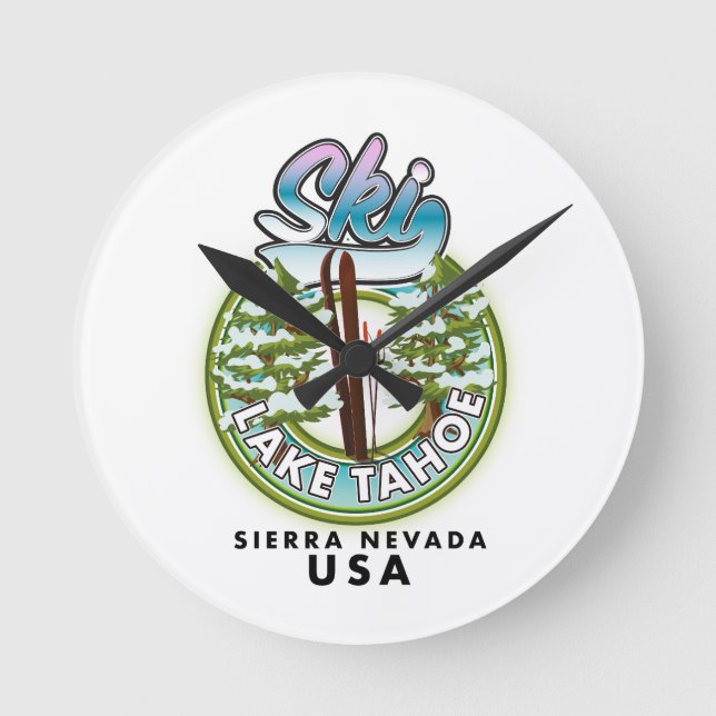 Ski Lake Tahoe Sierra Nevada USA Round Clock (Front)