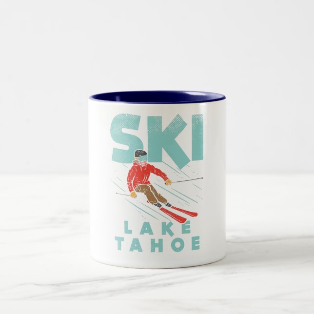 Ski Lake Tahoe Two-Tone Coffee Mug (Center)
