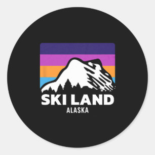 Ski Land Fairbanks Alaska Skiing Snowboarding Fami Classic Round Sticker