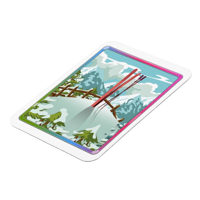Ski landscape cartoon magnet (Left Side)