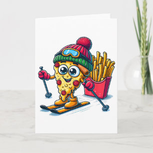 Ski Lesson Pizza French Fry Skiing Pizza Lover  Card
