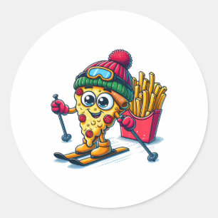 Ski Lesson Pizza French Fry Skiing Pizza Lover Classic Round Sticker