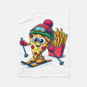Ski Lesson Pizza French Fry Skiing Pizza Lover Fleece Blanket