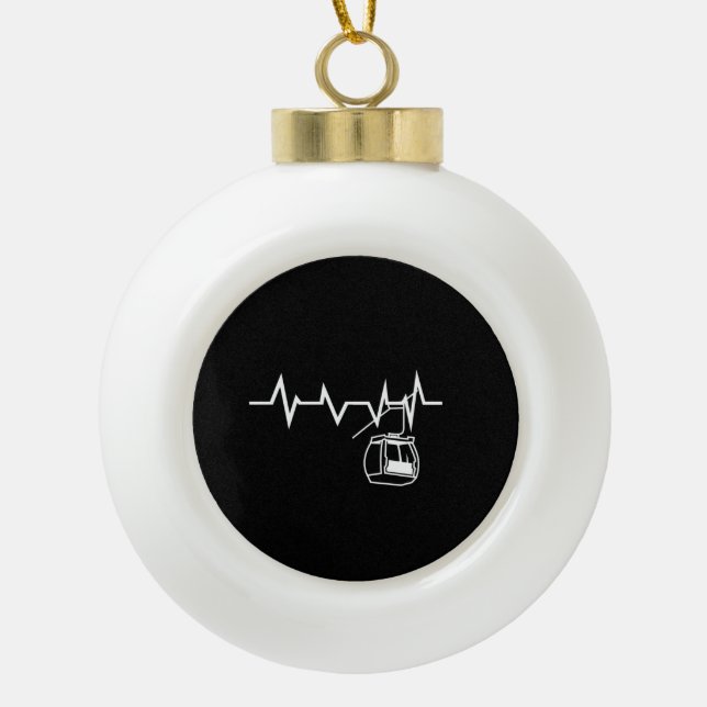 Ski Lift Heartbeat Skier Ceramic Ball Christmas Ornament (Front)