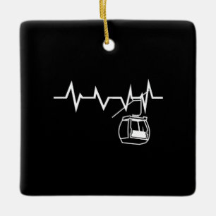 Ski Lift Heartbeat Skier Ceramic Ornament