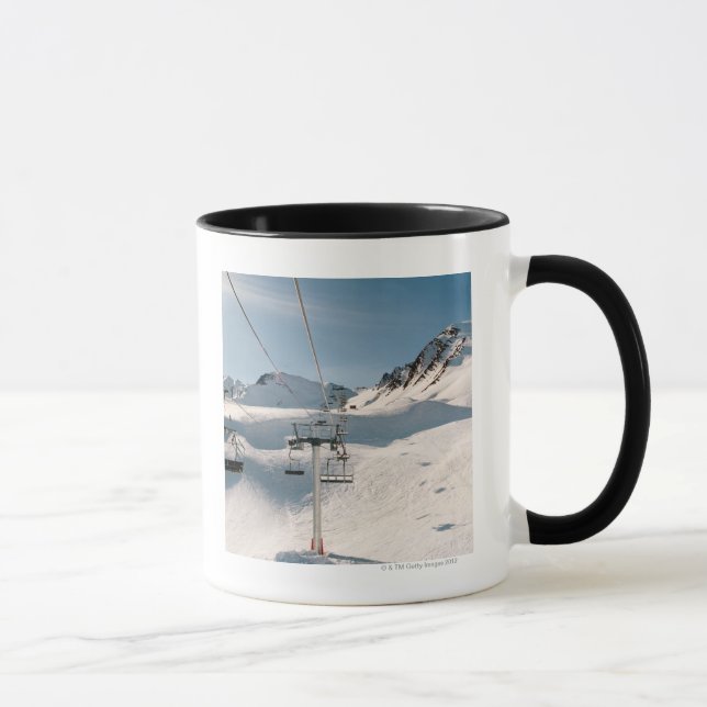 ski lift in sunny snowy landscape mug (Right)