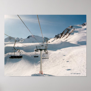 ski lift in sunny snowy landscape poster