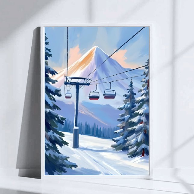 Ski Lift | Mountain Winter Watercolor Skiing Poster (Creator Uploaded)