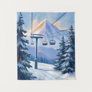 Ski Lift Mountain Winter Watercolor Skiing Tapestry
