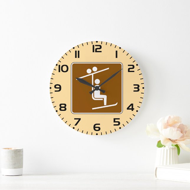 Ski Lift Symbol Rustic Winter Sports Icon Large Clock (Creator Uploaded)