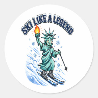 Ski Like A Legend Statue of Liberty Skiing Design Classic Round Sticker