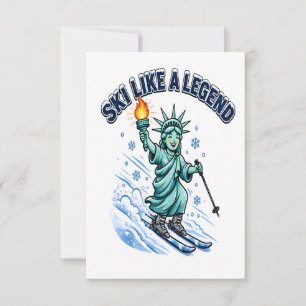 Ski Like A Legend Statue of Liberty Skiing Design Thank You Card
