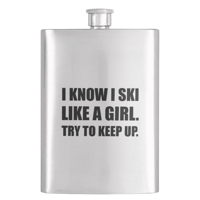 Ski Like Girl Power Funny Hip Flask (Front)