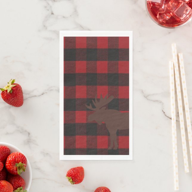 Ski Lodge Moose Plaid Holiday Party Napkin (Insitu)
