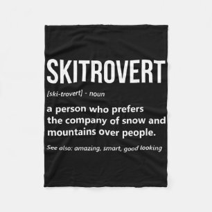 Ski Lover Funny Skitrovert Definition Mountain Ski Fleece Blanket