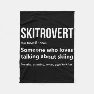 Ski Lover Funny Skitrovert Definition Mountain Ski Fleece Blanket