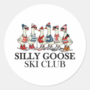Ski lover silly goose ski club a gaggle of geese classic round sticker