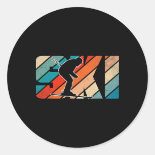 Ski Lover Winter Enthusiast Retro Skiing Fun Adven Classic Round Sticker