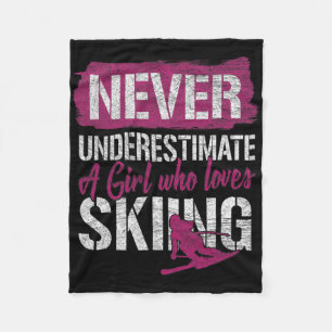 Ski Lovers Never Underestimate A Girl Who Loves Sk Fleece Blanket
