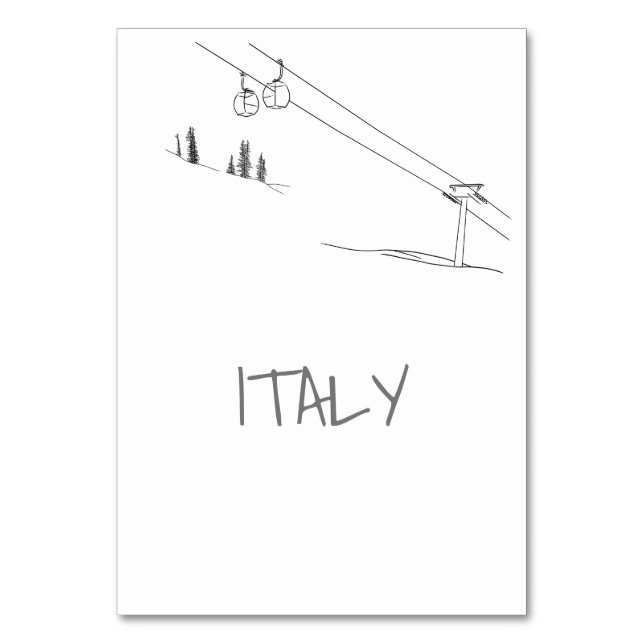 Ski Loving Couple In Love Cable Cars Mountaintops Table Number (Back)