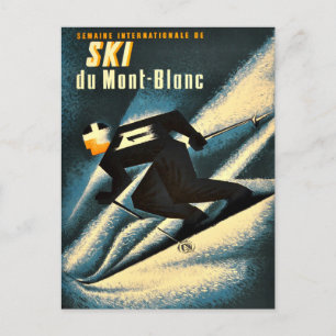 Ski Mont Blanc 1951 Vintage French Skiing Poster Postcard