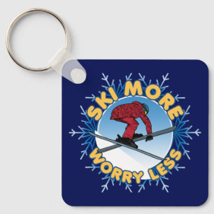 Ski More Worry Less Skiing Quote Key Ring