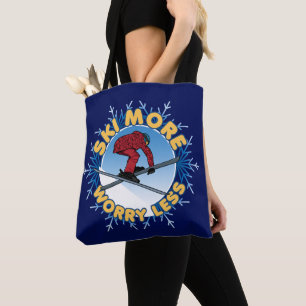 Ski More Worry Less Skiing Quote Tote Bag