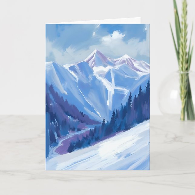 Ski Mountain | Blue Watercolor Mountain Range Card (Front)