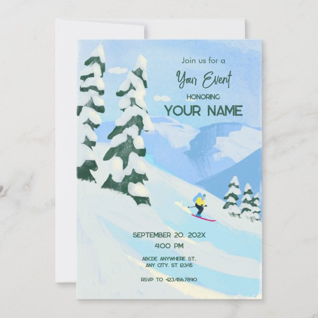 Ski Mountain snow Invitation (Front)