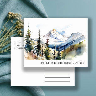 Ski Mountain Telluride Colorado Watercolor Travel Postcard